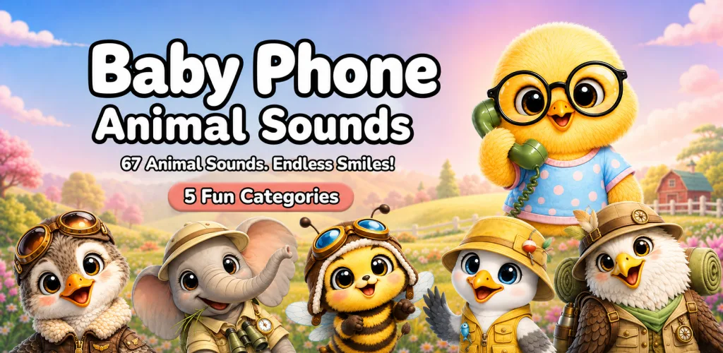 Baby Phone: Animal Sounds characters exploring a sunny countryside
